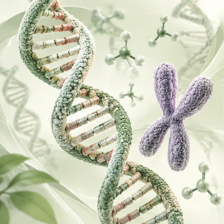 DNA double helix and chromosome illustration for Genetics