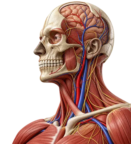 Anatomical skull, brain, neck and shoulder model