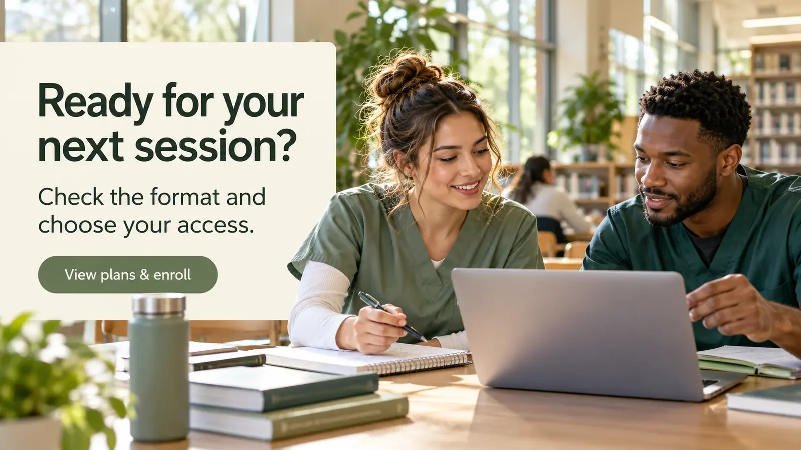 Adult student checking the online practice format before choosing access