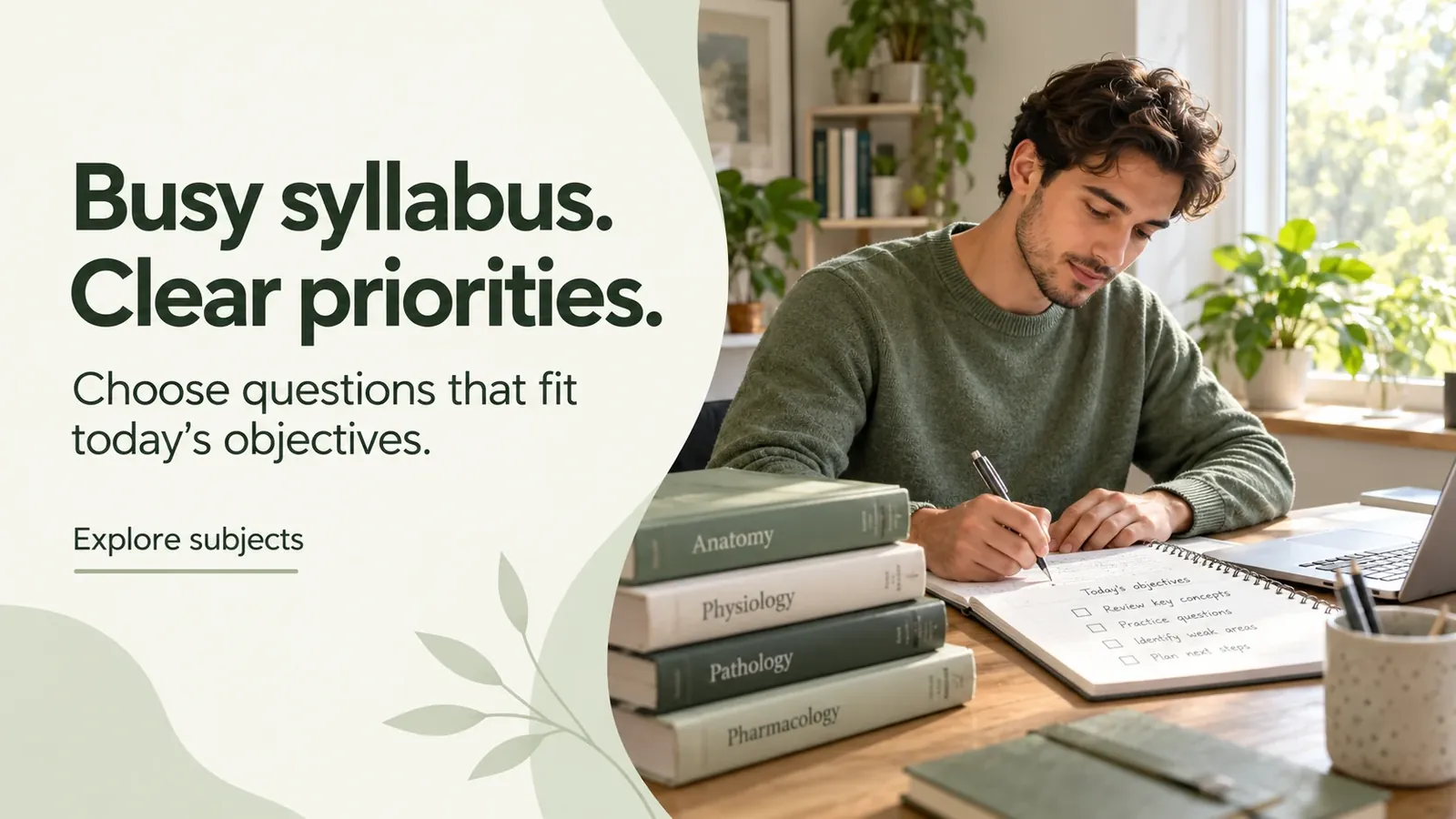 Healthcare learner choosing focused study priorities from a medical syllabus
