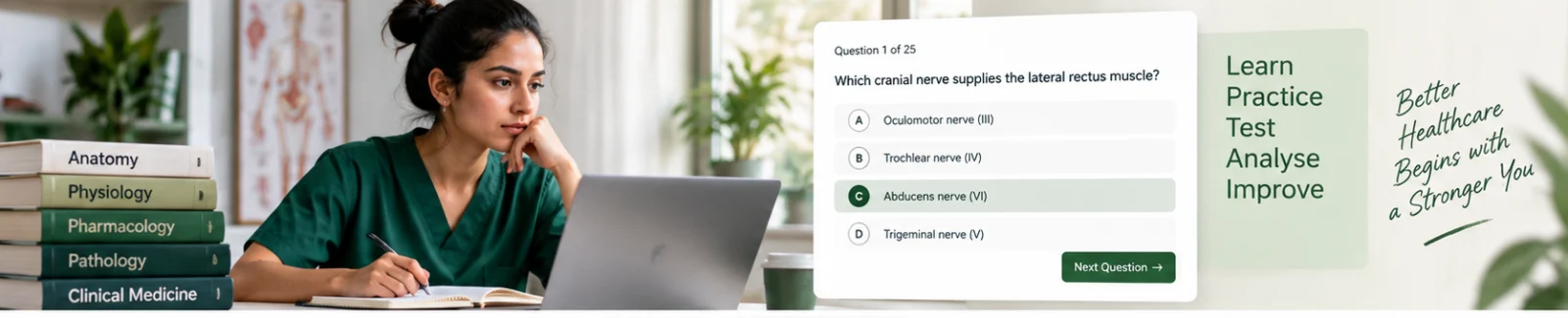 Medical MCQ practice for healthcare students using active recall, testing and revision