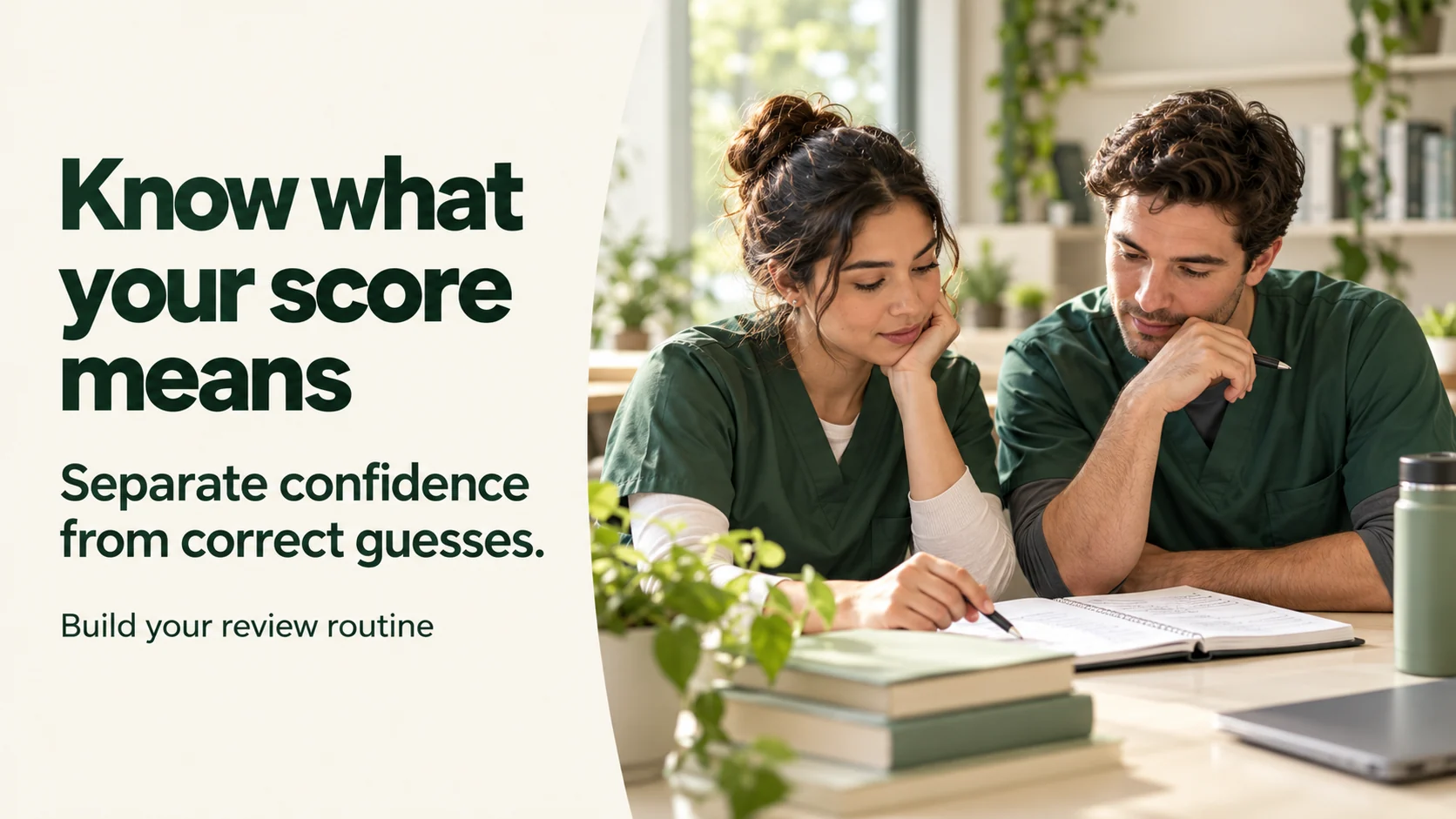 Healthcare student checking confidence alongside an MCQ practice score